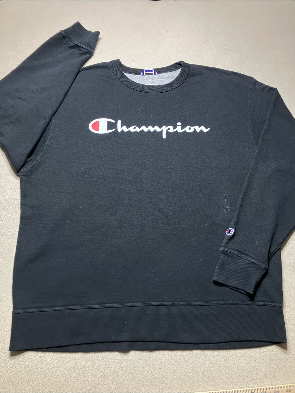 Champion Sweatshirt Mens XL Black Powerblend Crewneck Pullover Spellout Oversize